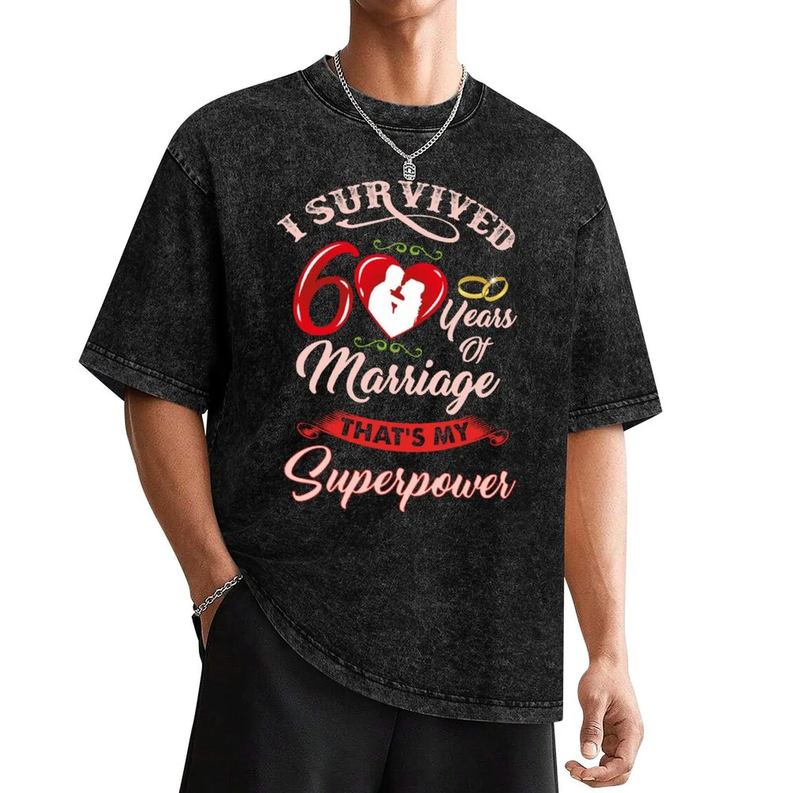 I Survived 60 Years Of Marriage| 60th Wedding Anniversary Gift T-Shirt sports fans anime t shirts blanks men workout shirt