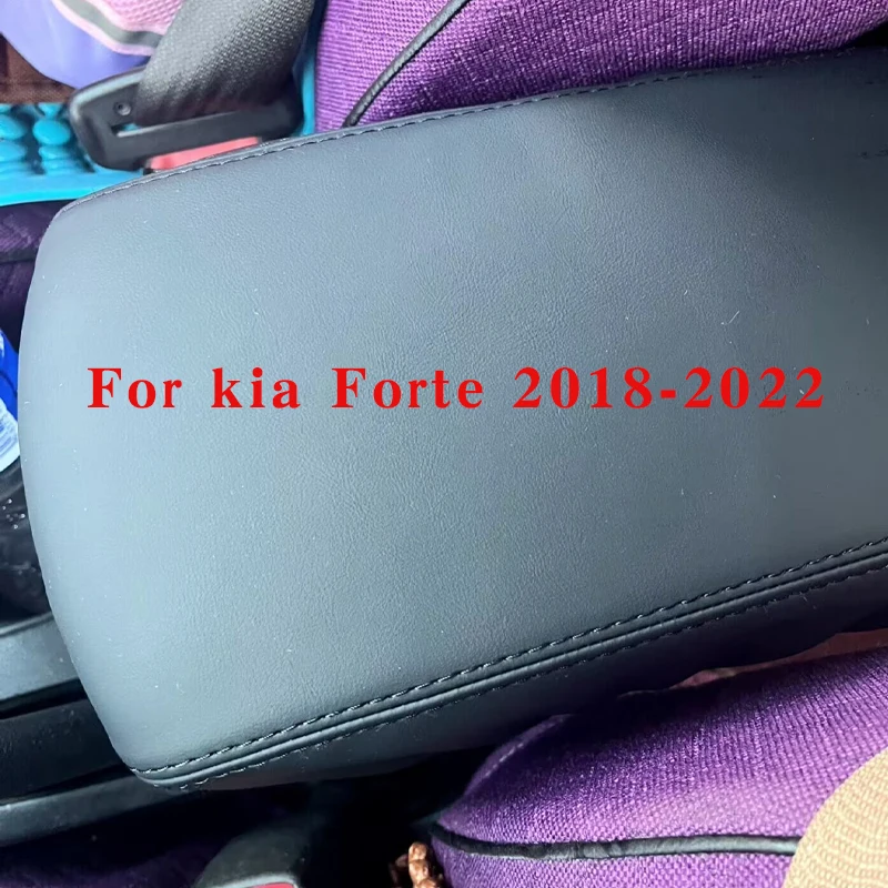 Car Armrest Cushion Cover Pad  For  kia Forte 2018 2019 2020 2021 2022 Accessory Storage Box Mat Red Line Black