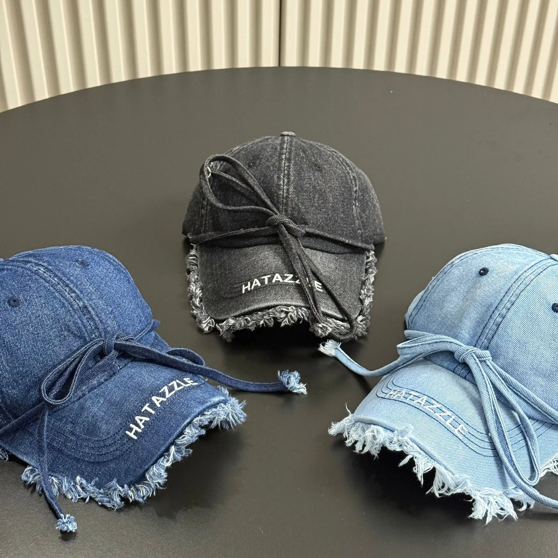 

Vintage Style Women’s Baseball Cap Cotton Denim with Fringe Brim and Tie Design Trendy All-Season Hat