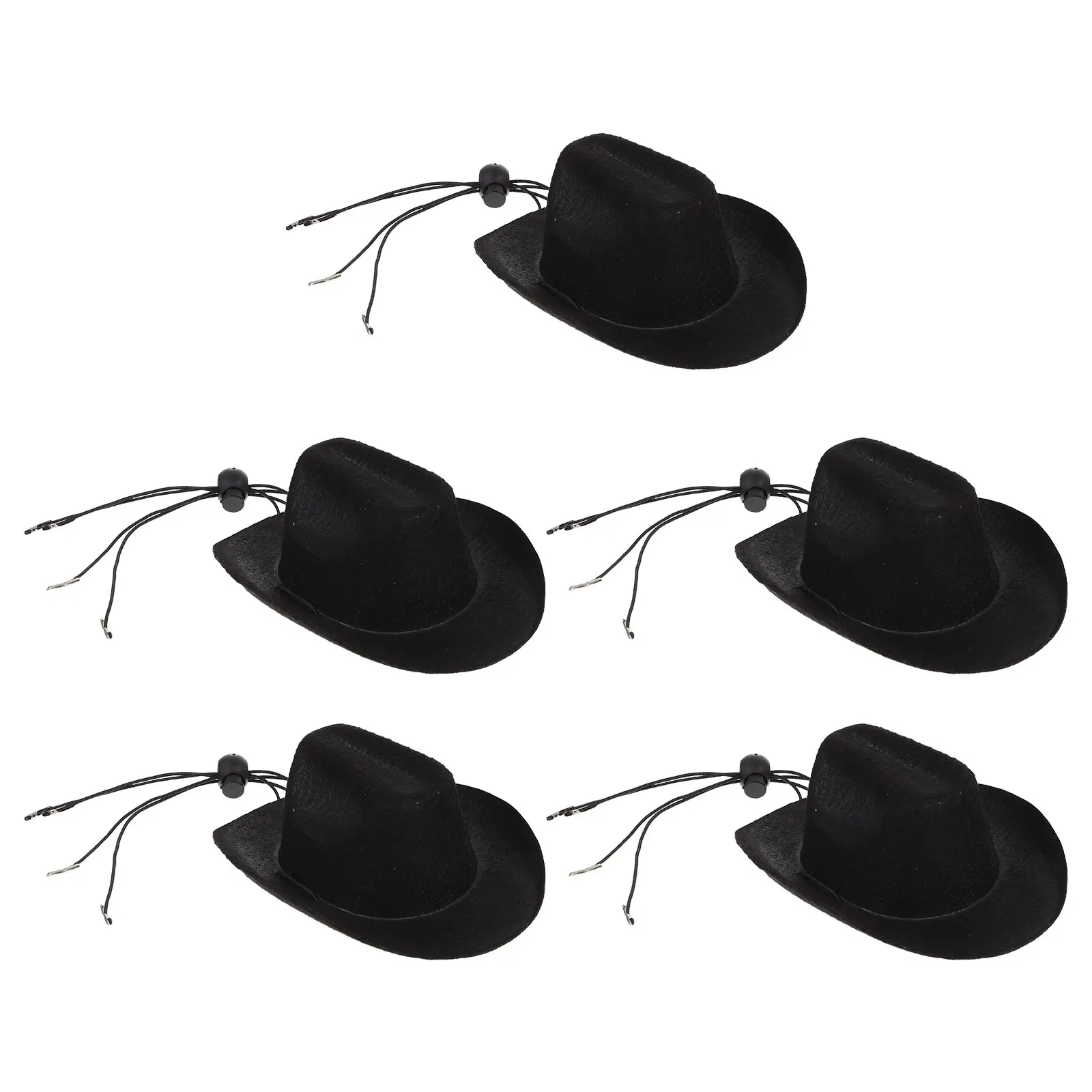 

5 Pcs Pet Hat Stylish Cowboy Cats Adjustable Strap Black Color Small Size Doggie Hats Headwear