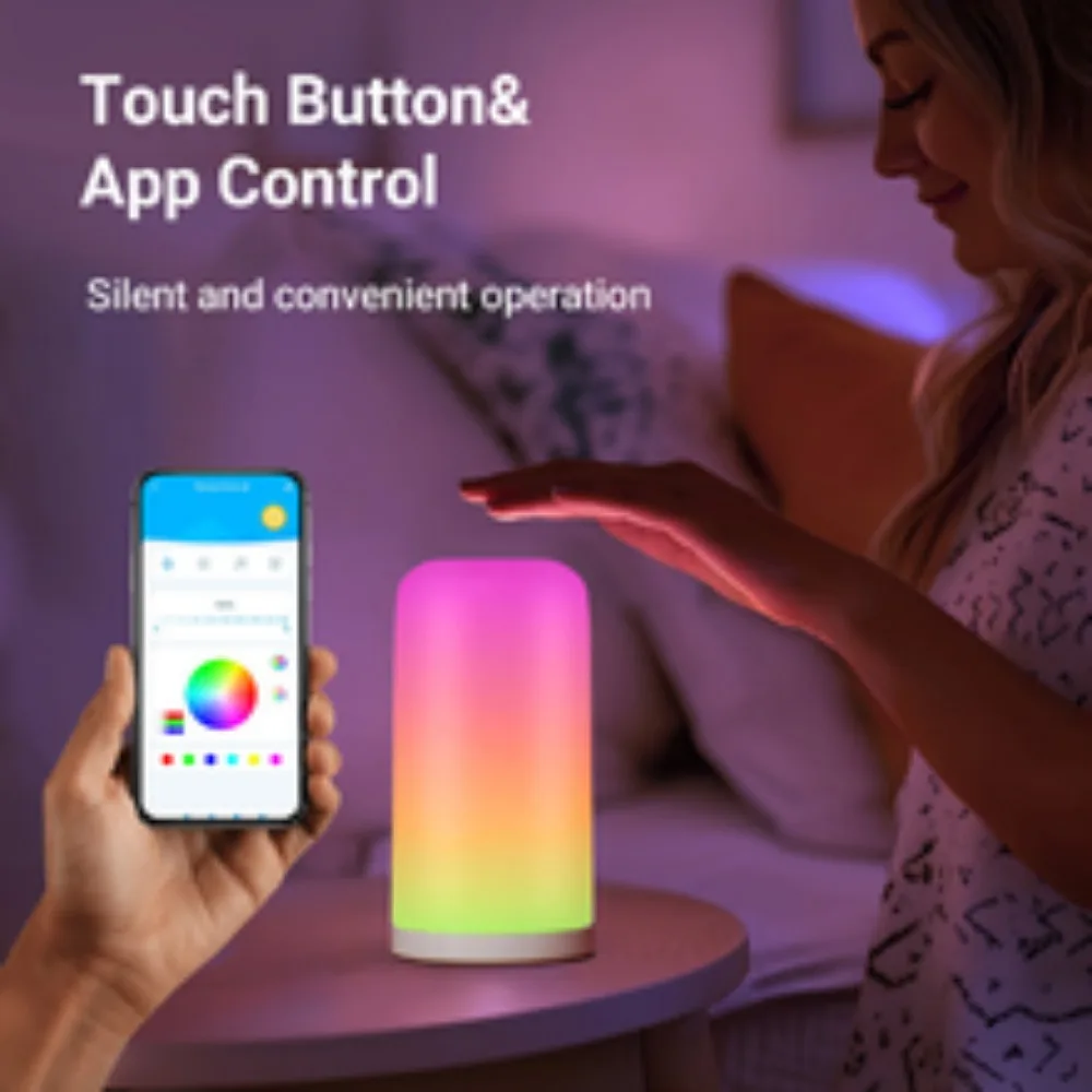 Smart Night Light Touch LED Table Lamp RGB 3600mAh Battery Rechargeable Bedside Lamp For Children Bedroom Decoration
