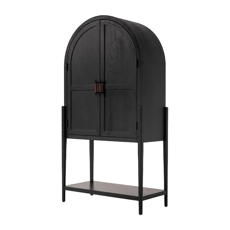 

solid wood bookcase French retro display cabinet black arched antique cabinet living room multi-functional locker customization
