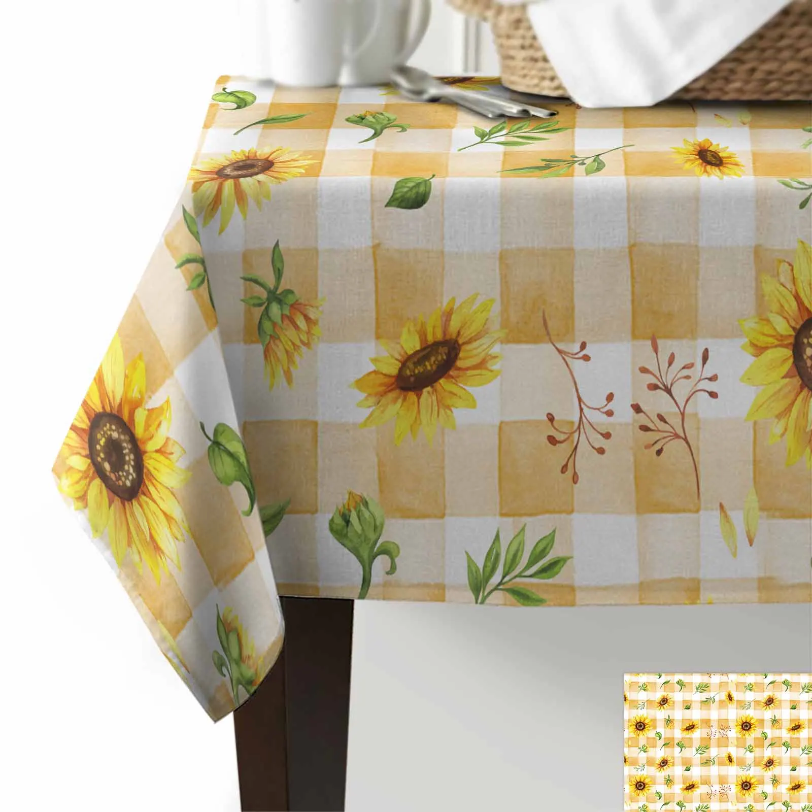 Summer Watercolor Sunflower Flower Pattern Anti-scalding Waterproof Tablecloth Rectangular Round Table Cover Kitchen Furnishings