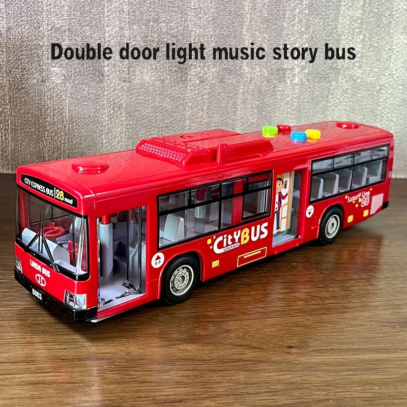 High-quality Simulated Large Bus Model with Lighting and Music Drop-resistant Inertia Pull-back Car Model Children\'s Toy Gift