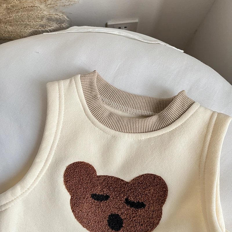 Autumn And Winter Baby Boys And Girls Cute Cartoon Plus Velvet Vest Children\'s Casual Warm Everything Baby Vest Clothes