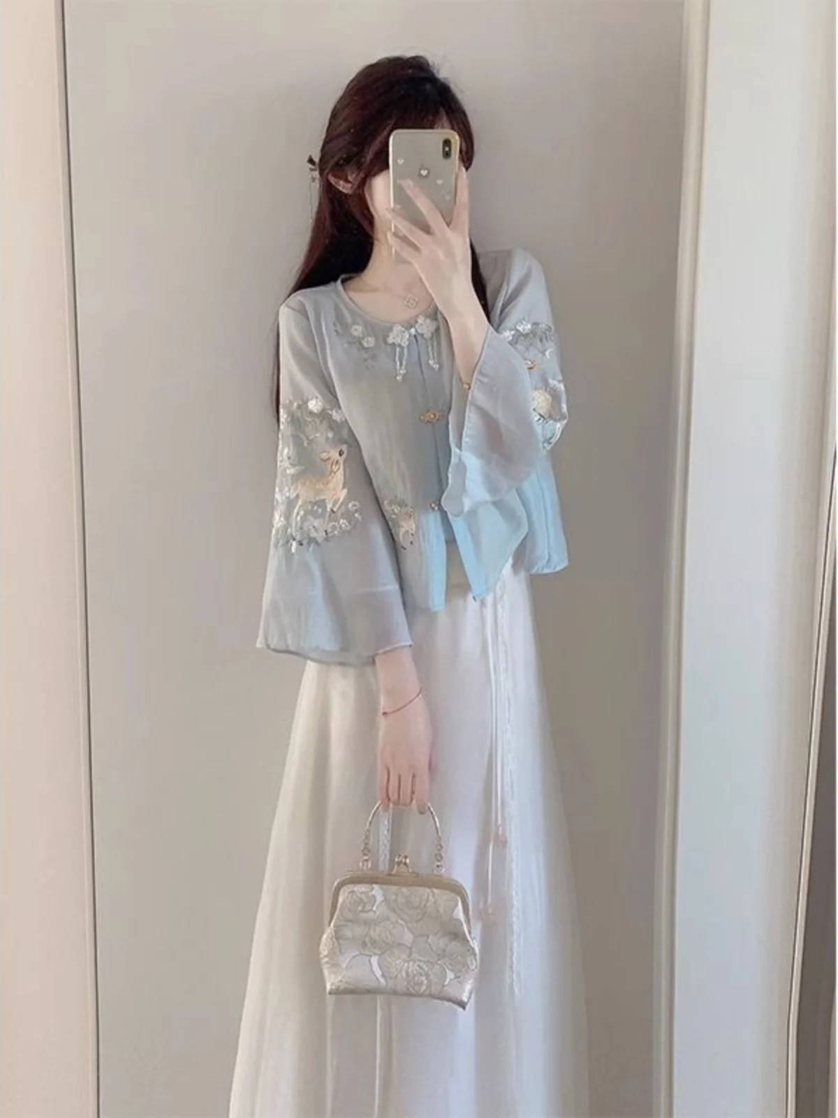 

Новая китайская женская юбка Hanfu Irt с высокой талией, модный сладкий дизайн, осень 2025 г., Новое поступление