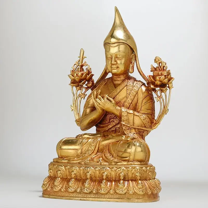 Master Tsongkhapa Buddha statue is dedicated to household pure copper Seiko full gilt Tibetan tantra Buddhist table bronze statu