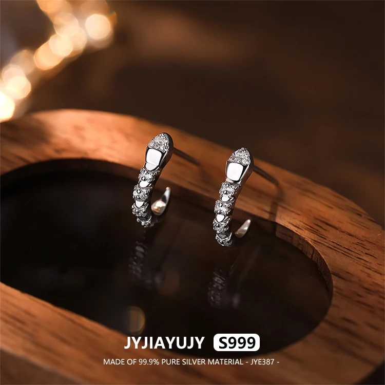 

JYJIAYUJY 100% Whole Original Pure Silver S999 Stud Earrings In Stock Circular Snake Fashion Jewelry Gift Daily JYE387