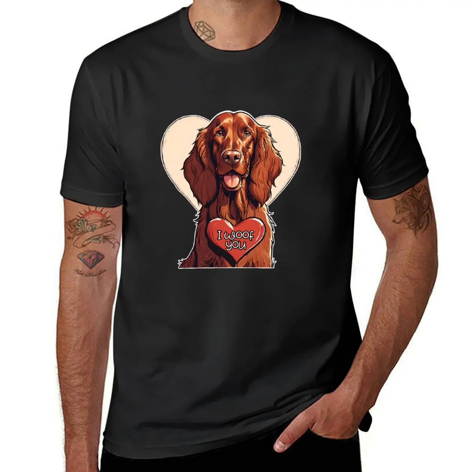 

Cute Valentine Irish Setter Dog I Woof You - Happy Valentine's Day T-Shirt plain blanks oversized mens t shirts pack