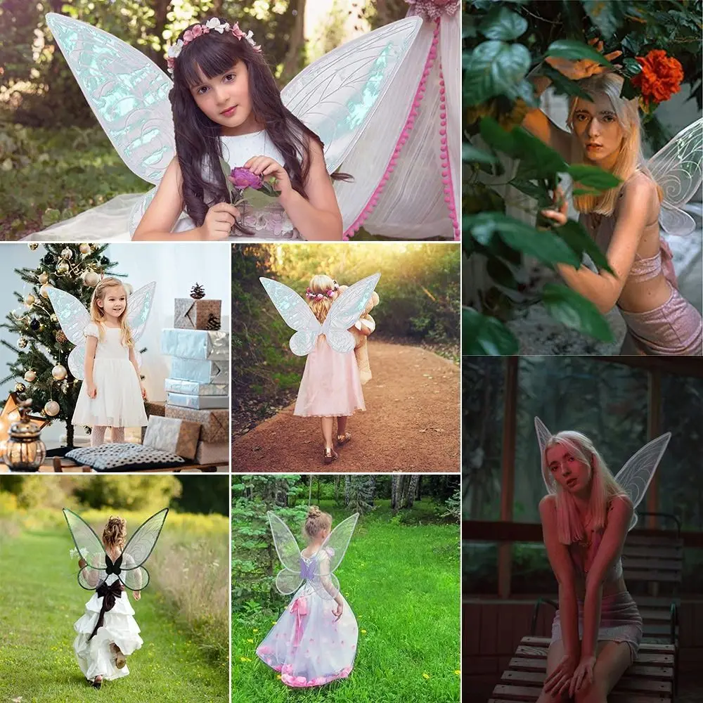 Gift Halloween Costume Fairy Wings Sparkle Princess Angel Wings Butterfly Wings with Flower Crown & Elf Ears Party Favor