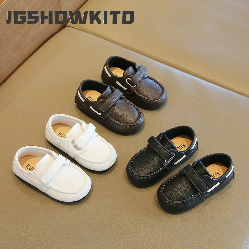 

JGSHOWKITO Весенне-осенние детские кожаные туфли, новые черно-белые модные мокасины, детские лоферы, праздничные туфли для мальчиков на плоской подошве