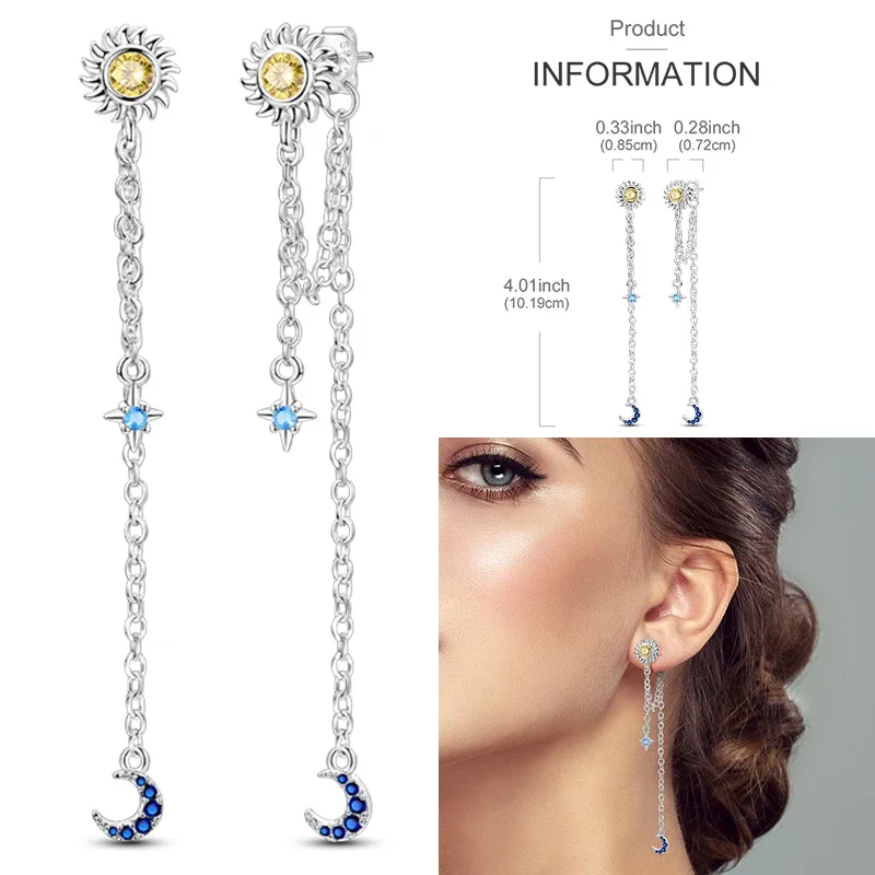Hoop Earring 925 Sterling Silver Woman Earring Moon Star Geometric Snake Bone Chain Double Butterfly Chain Earrings Jewelry Gift