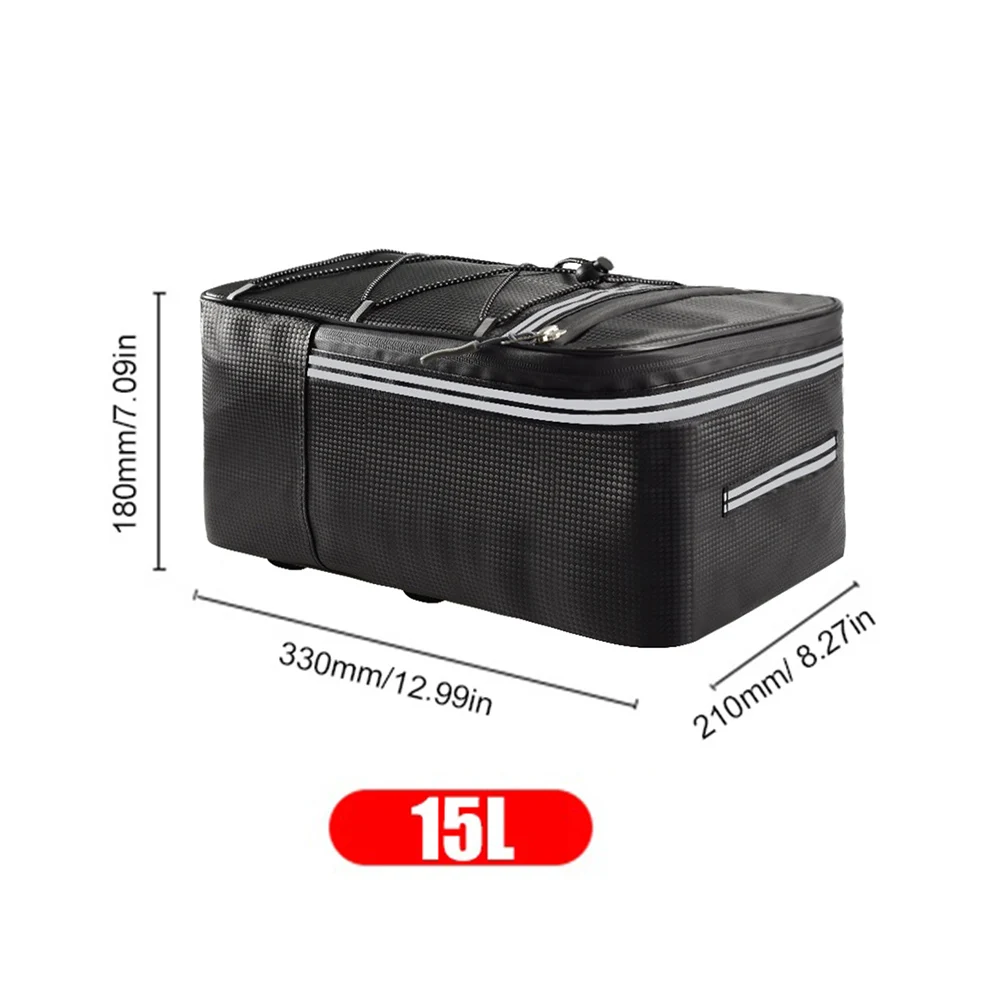 

15L Bike Rear Seat Bag with Reflective Stripes&Zipper Bike Rear Seat Cargo Bag PU Multi Pocket Elastic Strap for Outdoor Travel