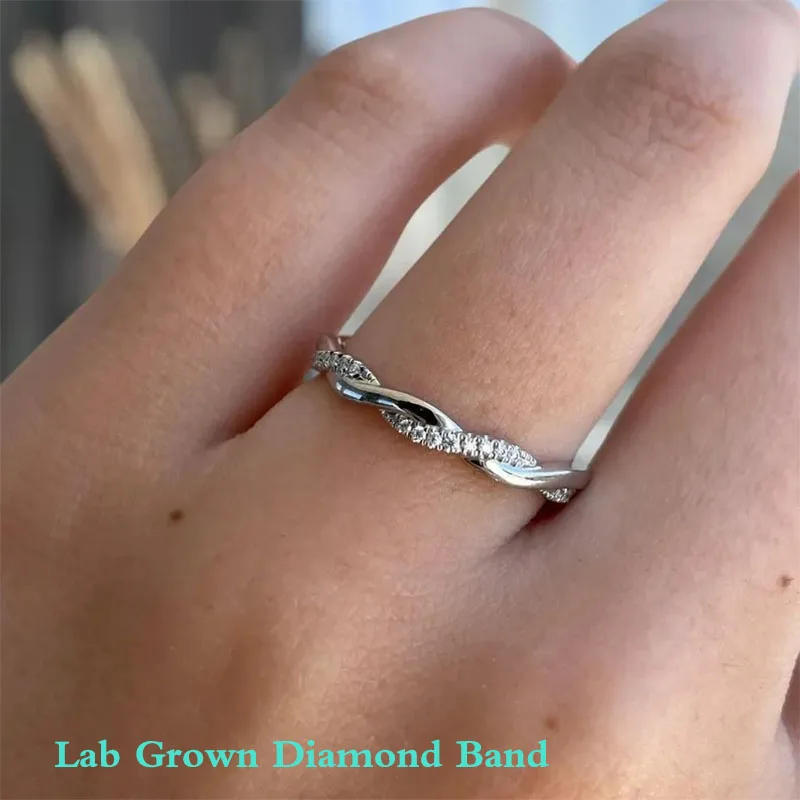 

Platinum 950 Twisted Wedding Band 0.1Ctw DEF VS-VVS Round Cut HPHT Lab Grown Diamond Dainty Stackable Ring