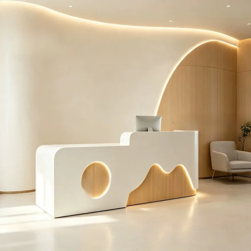 Checkout Elegant Reception Desk Store Minimalist Podium Reception Desk Medical Wooden Front Mostrador De Tienda Beauty Furniture