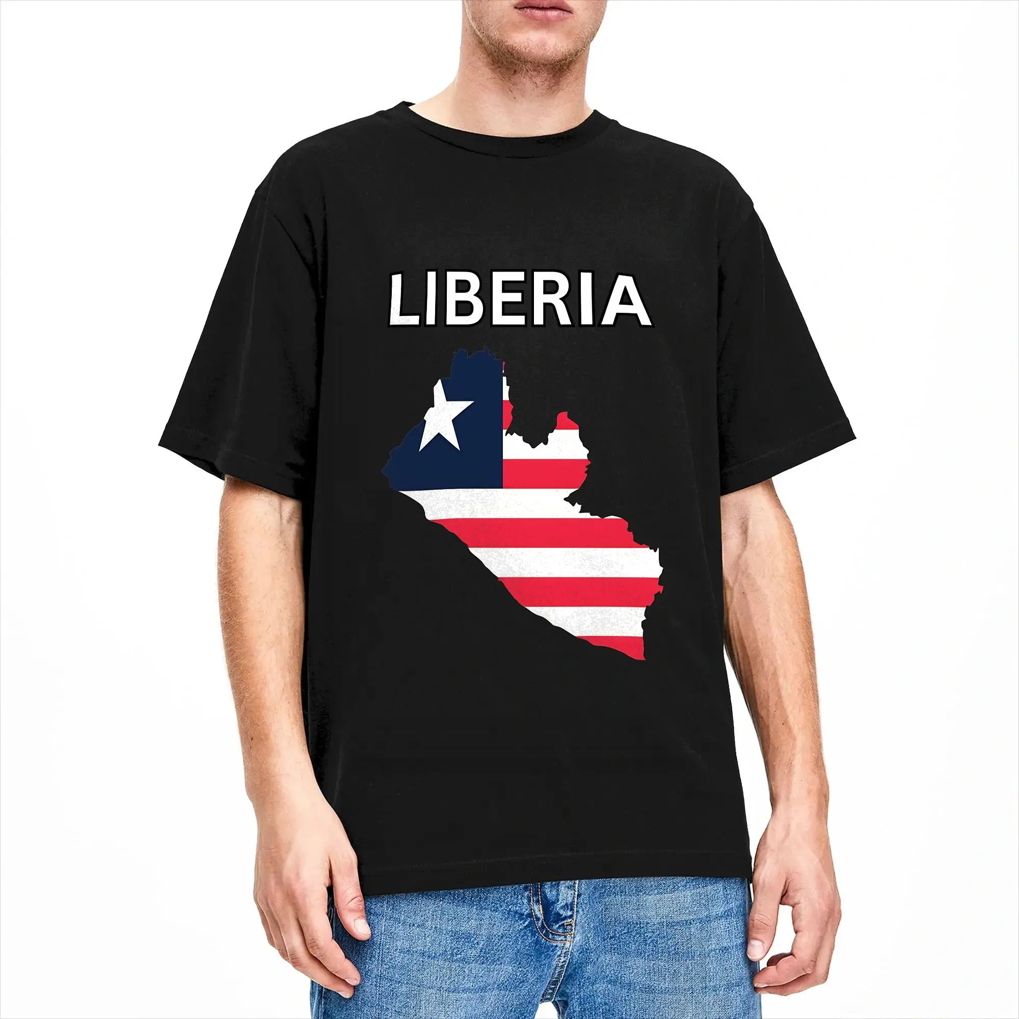 Liberia Flag Map T Shirt Summer  100% Cotton T-Shirts For Men Fashion Pattern Tshirt Short-Sleeved Classic Top Tees