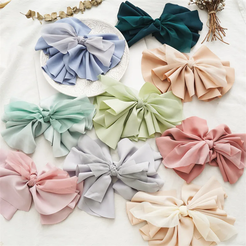 

New Women Large High-grade Cloth Bowknot Spring Clips Lady Solid Color Wrinkle France Hair Clips Hairpins Girls Hair Accessories