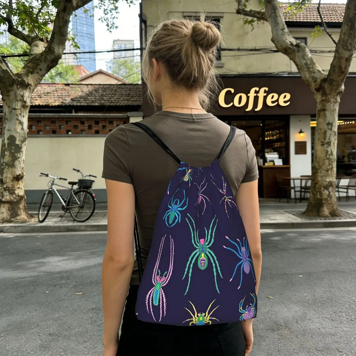 Vibrant Colorful Spider And Web Pattern Backpacks Multi-function Drawstring Bags Sports Bag Book Bags for Man Woman Students