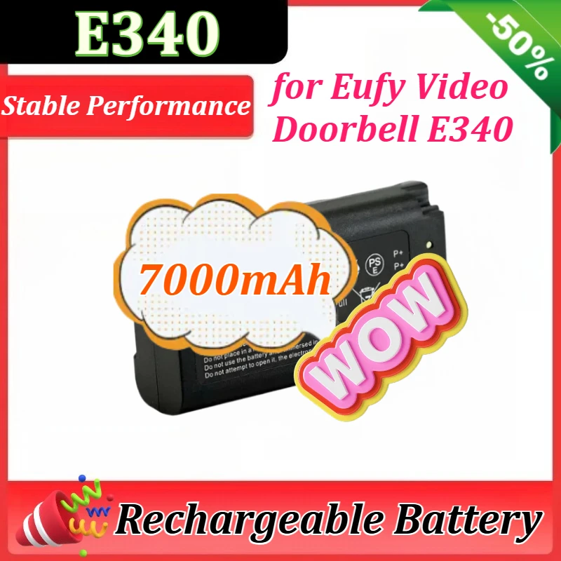 

New 25.9Wh 3.7V 7000mAh Rechargeable Doorbell battery USB-C Charge for Eufy Video Doorbell E340 (Include Type-C Cable)