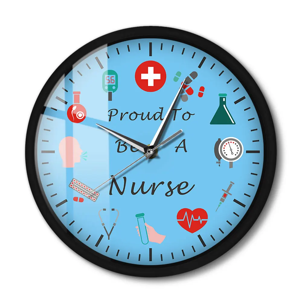 Pround To Be A Nurse Or Your Custom Text Nurse Kit Metal Frame Wall Clock Medical Silent Wall Watch Hospital Clinic Wall Decor