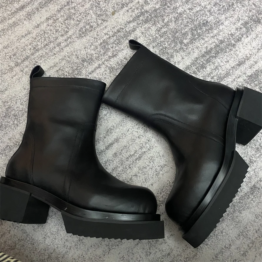 High Quality Real Picture Genuine Leather Handmade 7cm Thick Sole Platform Bogun  High Street Boots