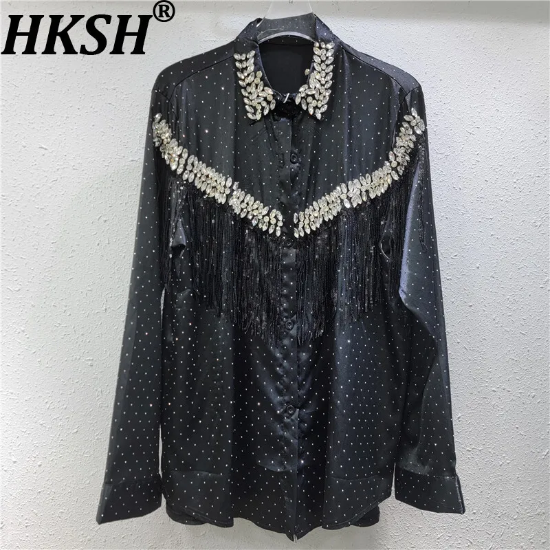 

HKSH Осенняя новая женская шикарная рубашка с шипами и бриллиантами, однобортный дизайн с длинными рукавами, модные повседневные топы HK9632