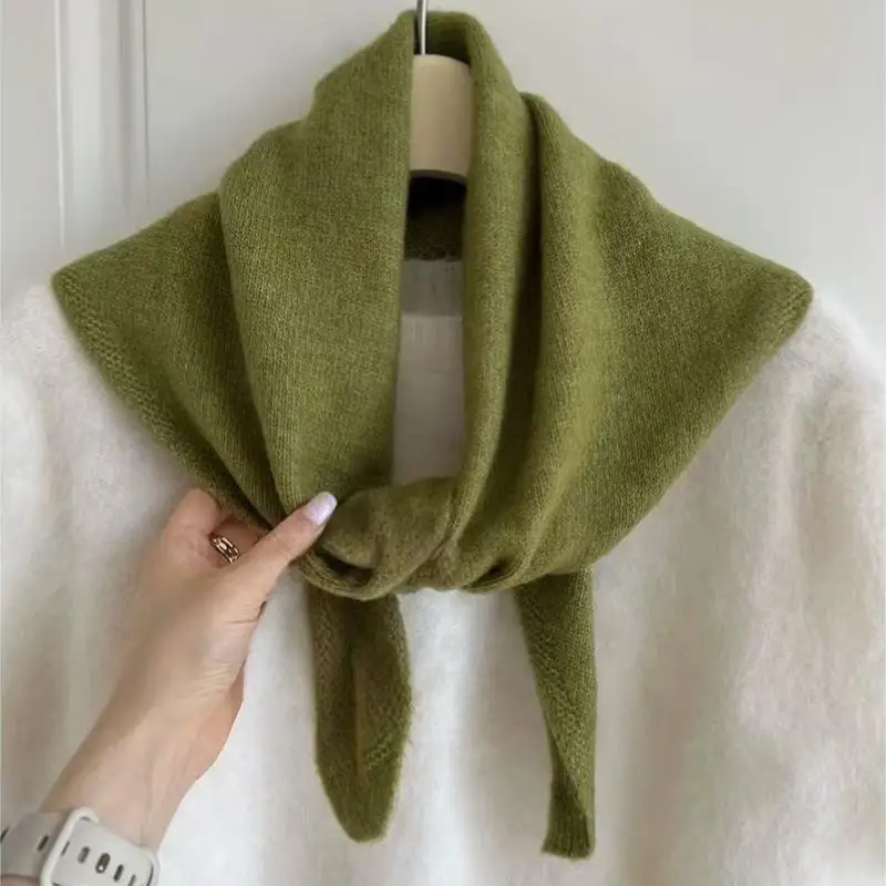 Multifunktionaler warmer Strickschal im britischen koreanischen Stil, Nischenwolle, gestrickter dreieckiger Schal, Damen-Kopftuch, gestrickter Schal