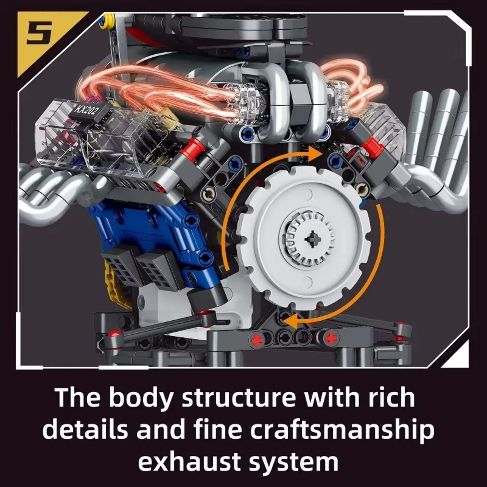 K96202 V8エンジンRCカービルディングブロックモデルMOCスーパースポーツ組み立て玩具 男の子向けギフト