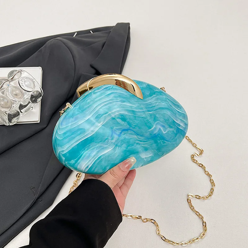 

Роскошный дизайн, акриловая сумка-клатч для женщин, изысканная элегантная овальная вечерняя сумка, блестящее банкетное платье, вечерняя сумка на плечо с цепочкой