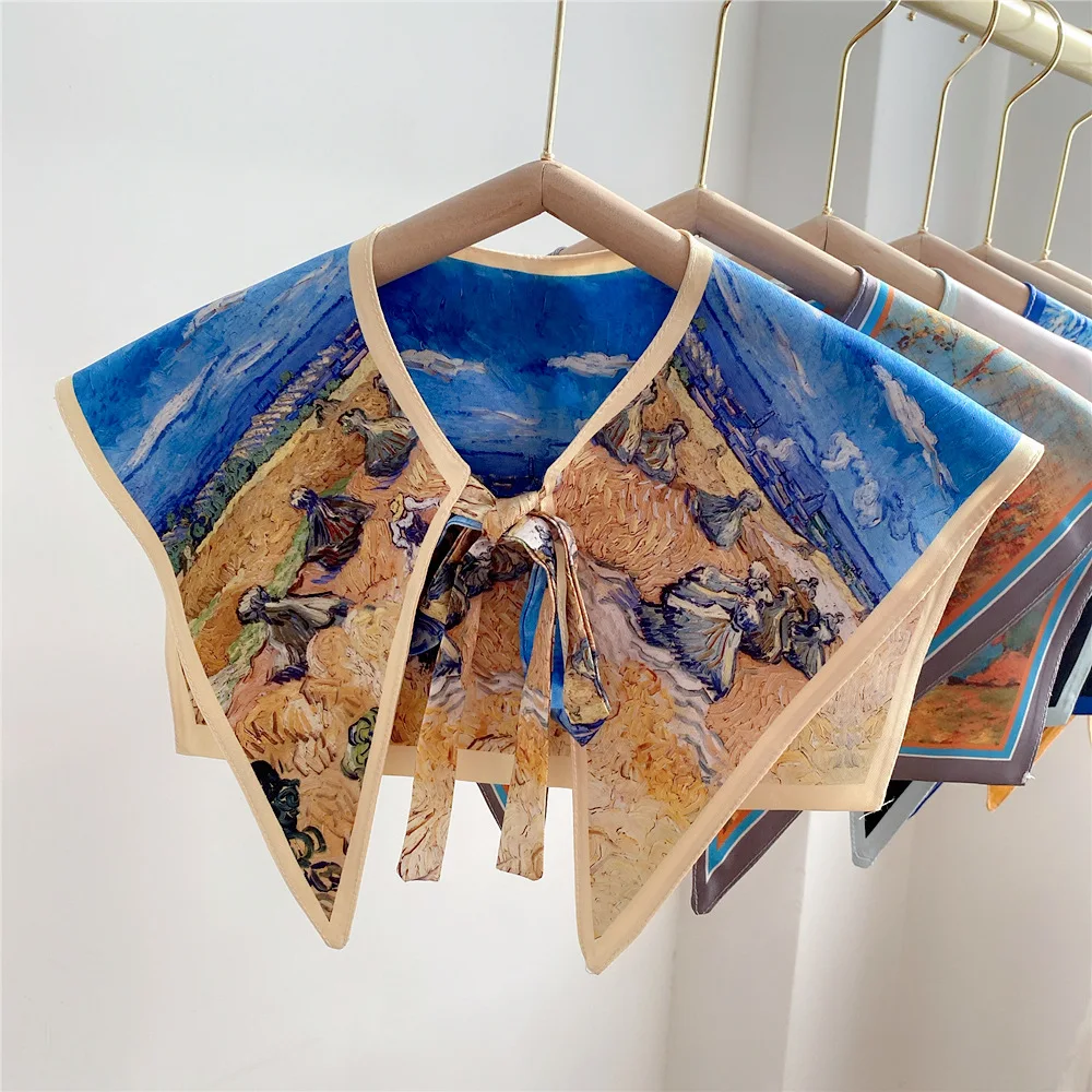 Women Girls Print Sunscreen Shawl Scarf Decoration Small Fake Detachable Collar Protect Neck Shoulder Dress Accessories