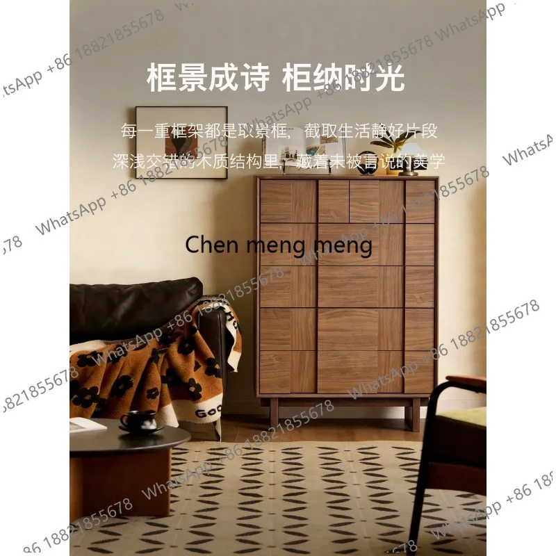 

Six-chest cabinet, antique living room storage cabinet, black walnut integrated solid wood side cabinet against the wall