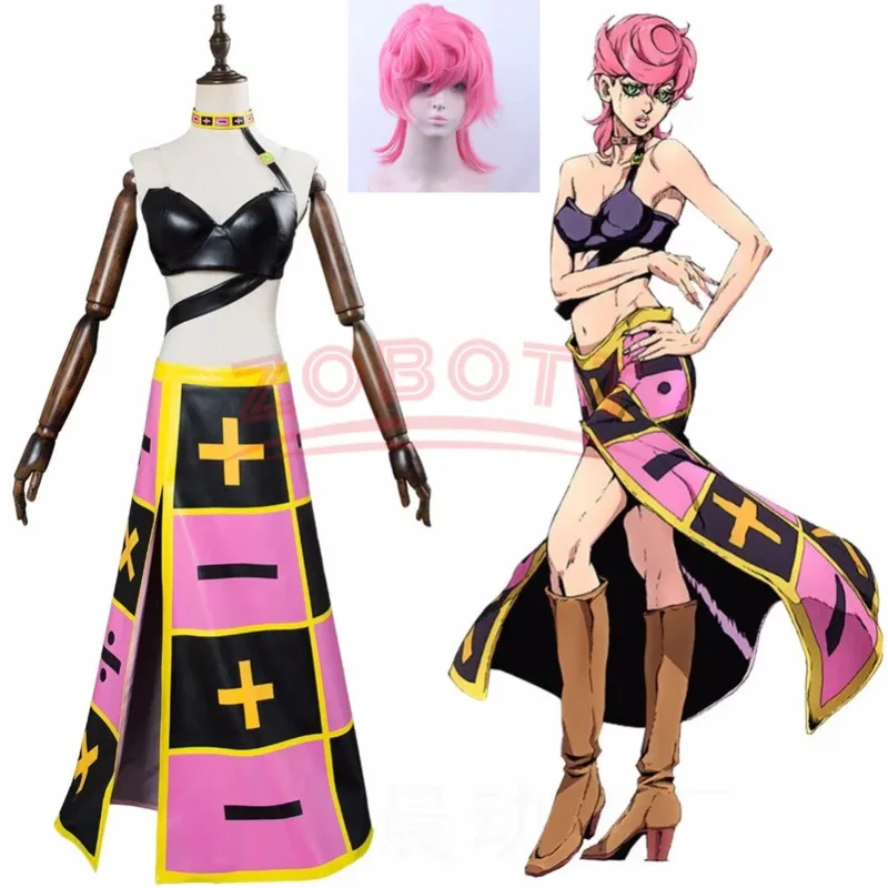 ss13Trish Una Косплей Костюм Розовый Парик Аниме Невероятный Камень Джоджо Океан Приключения Триш Цициolina Нижнее Белье Платье Ожерелье Unif