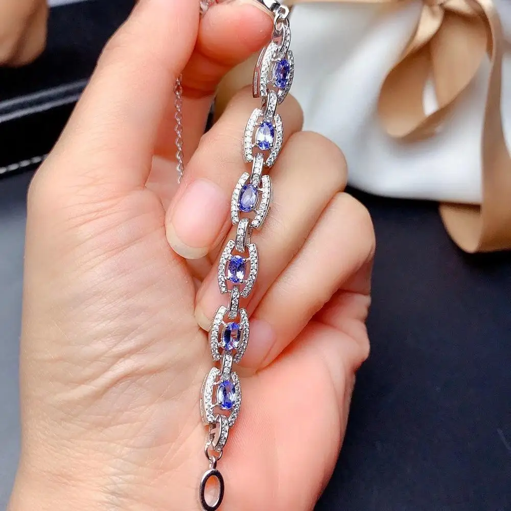 

Natural Tanzanite Bracelet Classic Style 925 Silver gemstone bracelet for women fine jewelry