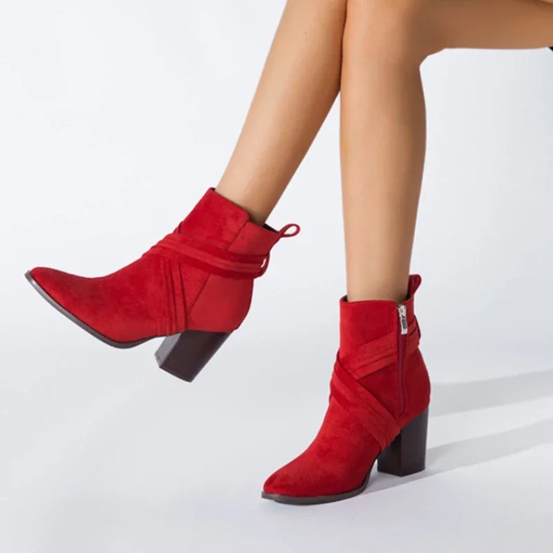 

2026 Ankle Boots for Women New Fashion Woman Autumn Pointed Toe High Heels Zipper Pumps Female Short Booties Zapatos De Mujer