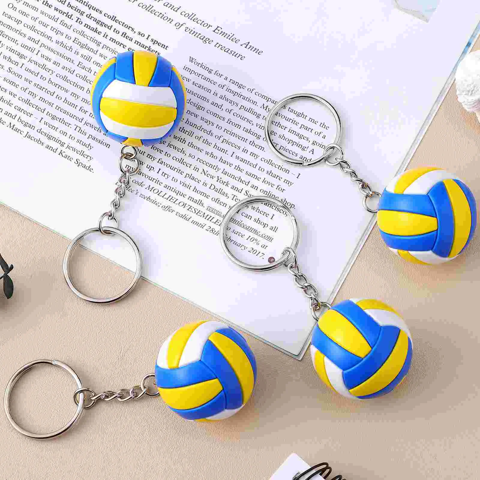 4 Pcs Volleyball Keychain Charm Mini Athletic Sports Hard Chains For Backpacks Miss Pendant Ring Decorative Keyring