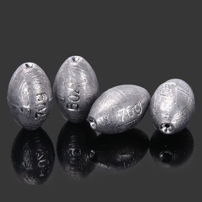 1/5/10Pcs Set Fishing Lead Sinker Olive Sinker Round Hollow Bait Lead Sinker Fishing Tackle