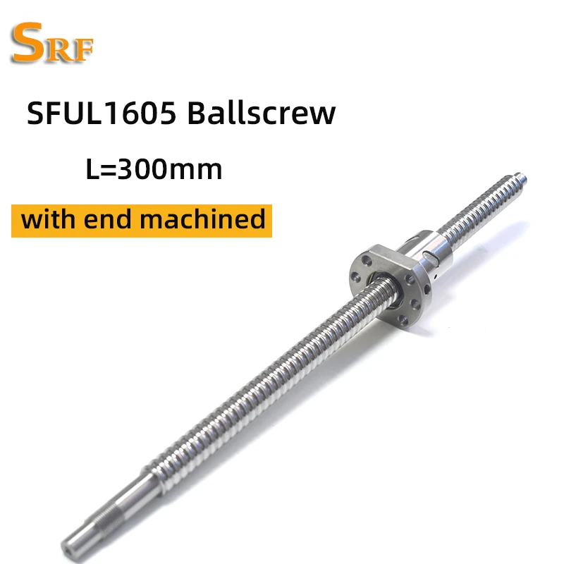 High quality 1pcs 16mm left hand thread ballscrew SFUL1605  L=300mm+1pcs SFU1605 Ball nut with BK/BF12 end machined for CNC Part