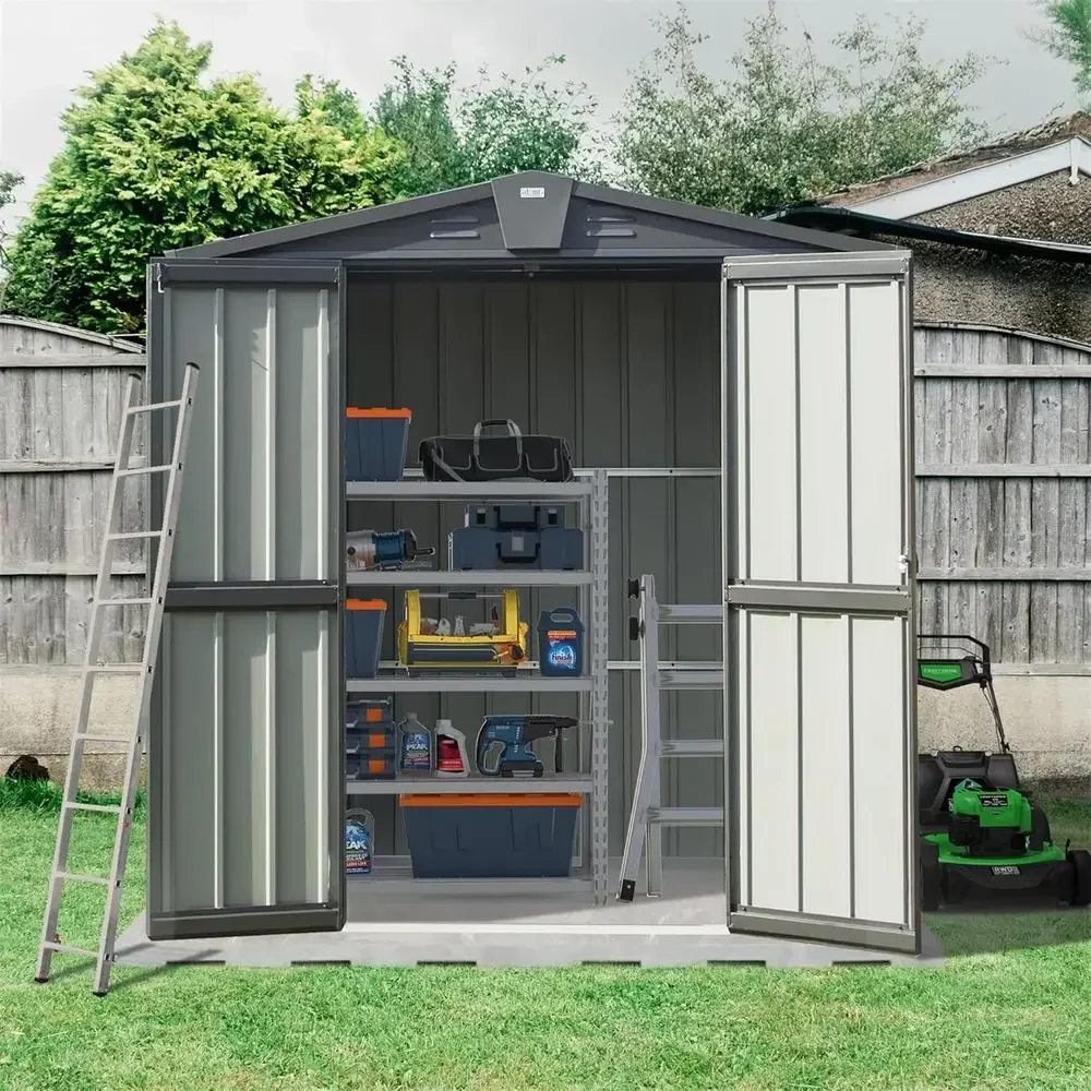 Weather-Resistant Outdoor Storage Shed with Lockable Door, 5.7x3ft, Black