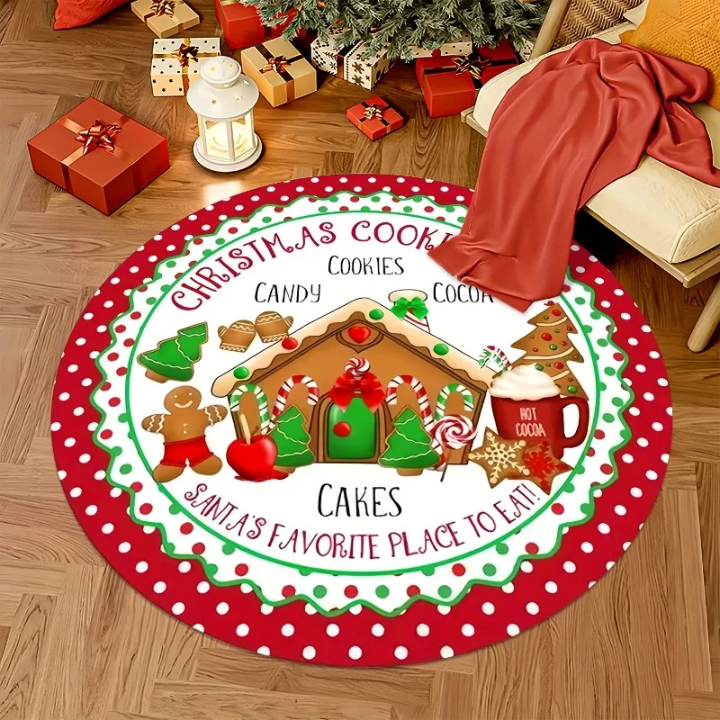 Flannel Area Carpet Sweet Gingerbread House Rug Soft Warm Polka Dot Candy Cakes Printed Kitchen Dining Place Mat