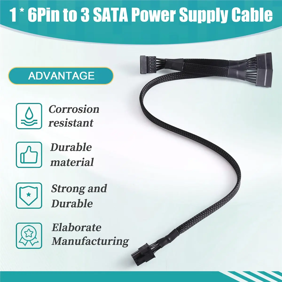 6Pin to 3x SATA Straight SSD HDD Power Cable 6Pin to SATA Power Cable for G+/G2/G3/G5//GA//M1/P2 Series Modular