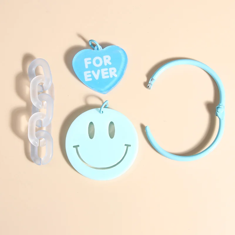 Lovely Acrylic Keychains Blue Smile Face Forever Heart Key Rings Friendship For Women Men Good Gift DIY Jewelry