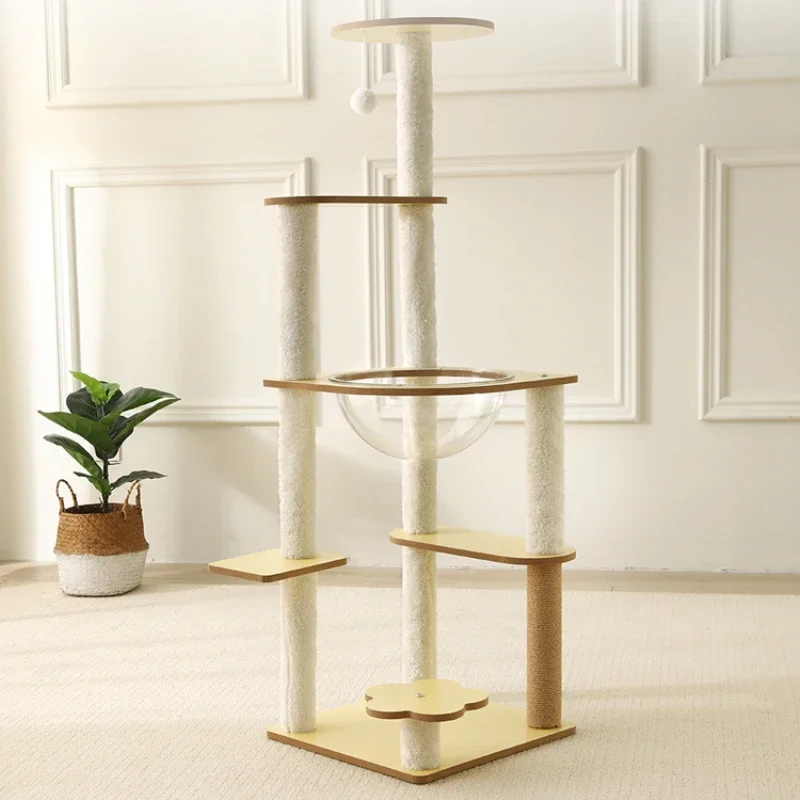 Multi-Layer Cat Climbing FrameIntegrated Sisal Scratching Posts Space Capsule Design Feline Tree Jumping Platform