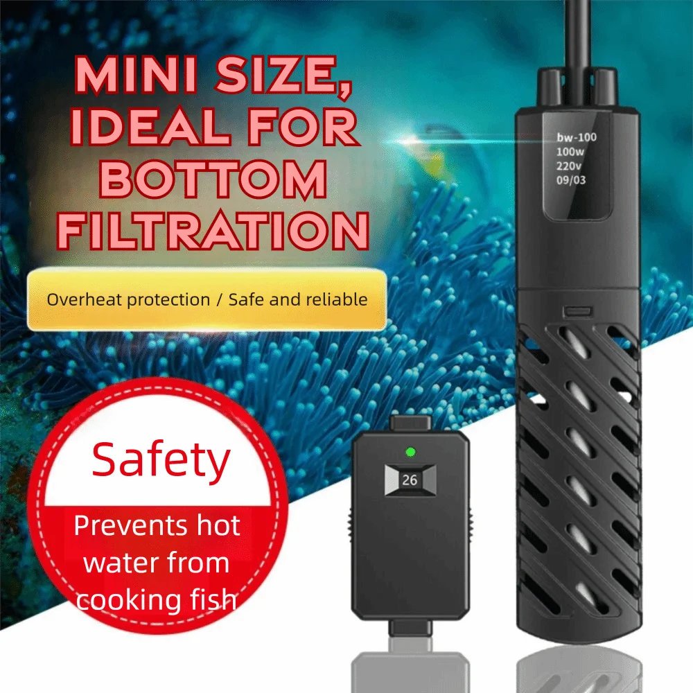 

Quartz Glass Aquarium Submersible Heater Adjustable 30w-100w Fish Tank Heating Rod Low Water Level Constant Temperature Control