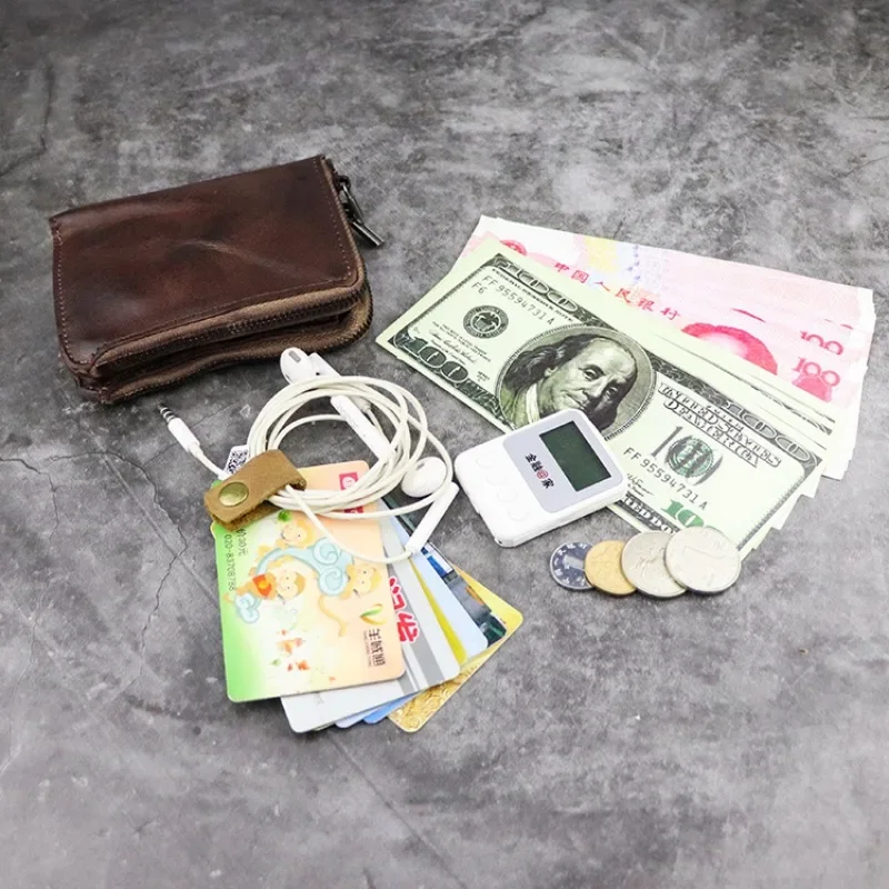 الرجال التجاعيد الملمس محفظة صغيرة اليدوية المتعثرة الخضار المدبوغة الجلود محفظة نسائية للعملات المعدنية المدمجة اليومية محفظة صغيرة للرجال 2026 #5