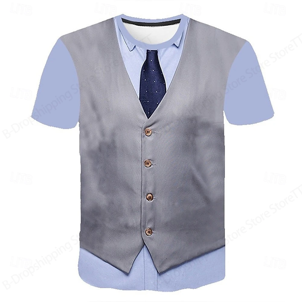 Creative Vintage Tie Tuxedo 3D Print T-shirt Men Women Fashion Short Sleeve Tops Tees Fake Suit Fathers Day Kids t shirt For men