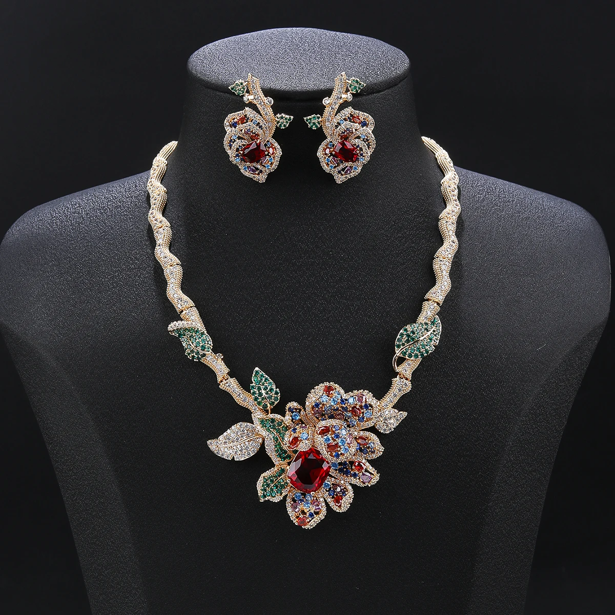 

Luxury Bridal Jewelry Set Gorgeous Cubic Zirconia Ladies Party Wedding Folowers Necklace And Earrings Set CN11538