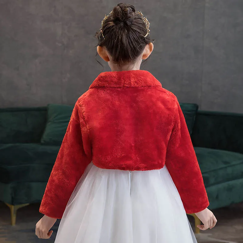 Branco vermelho capa de pele do falso para crianças menina inverno roupas quentes vestido de festa de casamento capa xale jaqueta de casamento envoltório encolher bolero casaco