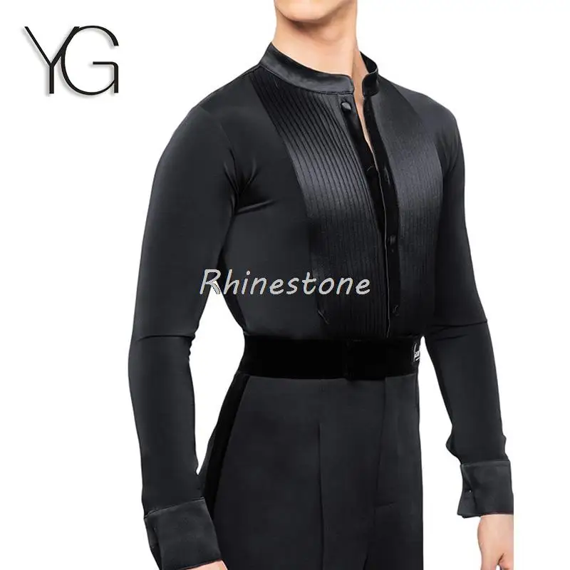 New Modern Dance Top elastico a maniche lunghe latino National Standard Practice Suit camicia da uomo per prestazioni sociali