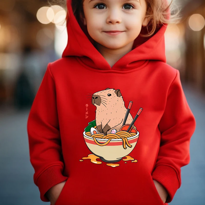 Cute Capybara in hot tub kids felpa con cappuccio pink plus maglione di velluto autunno e inverno top per ragazzi e ragazze