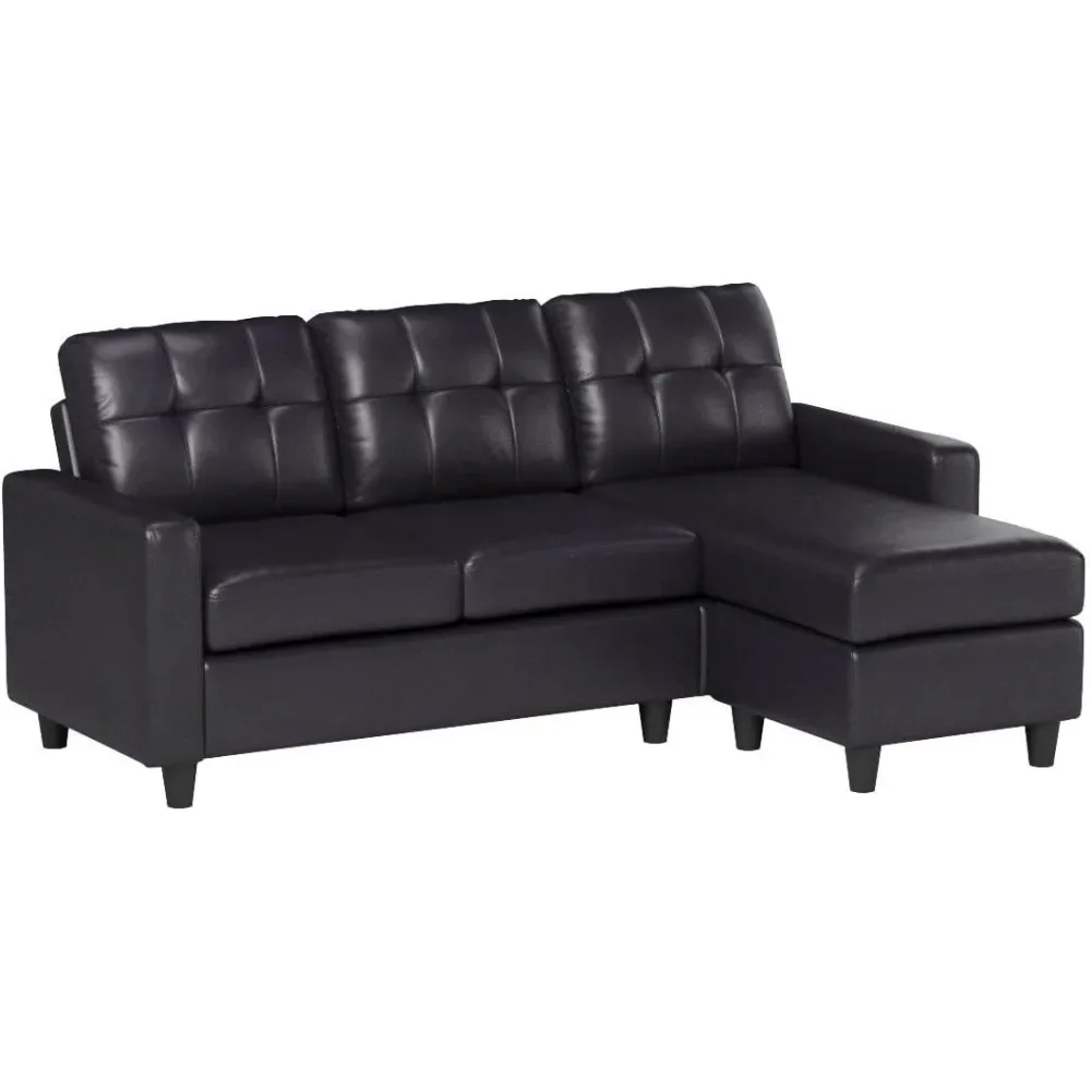 L-shaped Sofa Made of Synthetic Leather, Recliner Can Be Placed on The Left and Right Sides of The Sofa, Black